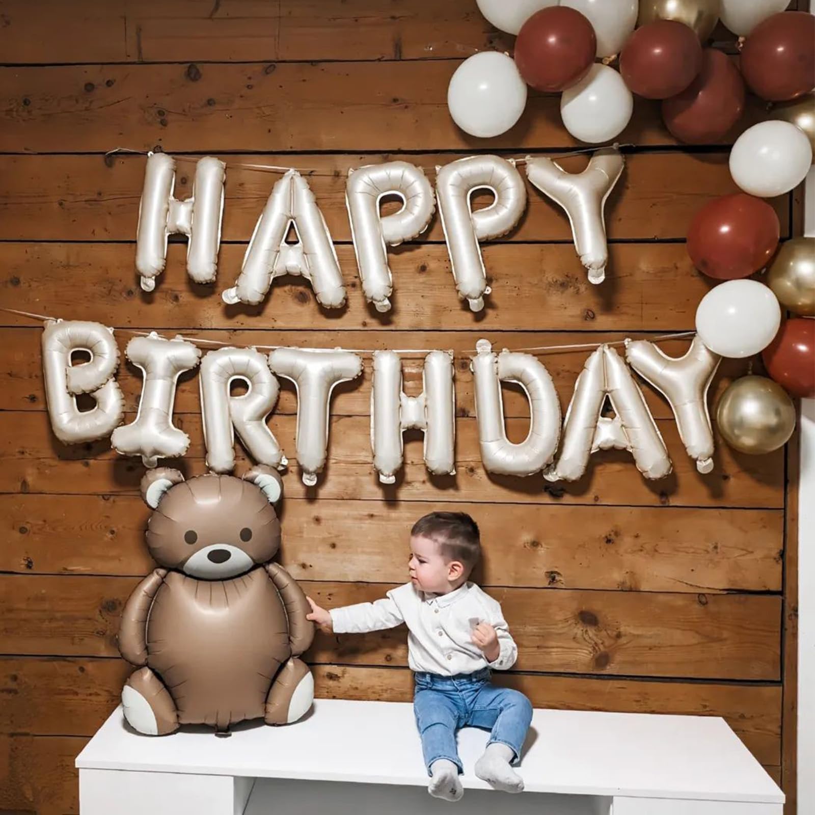 Dagelar Happy Birthday Banner Beige – 16-Inch Cream White Foil Letters