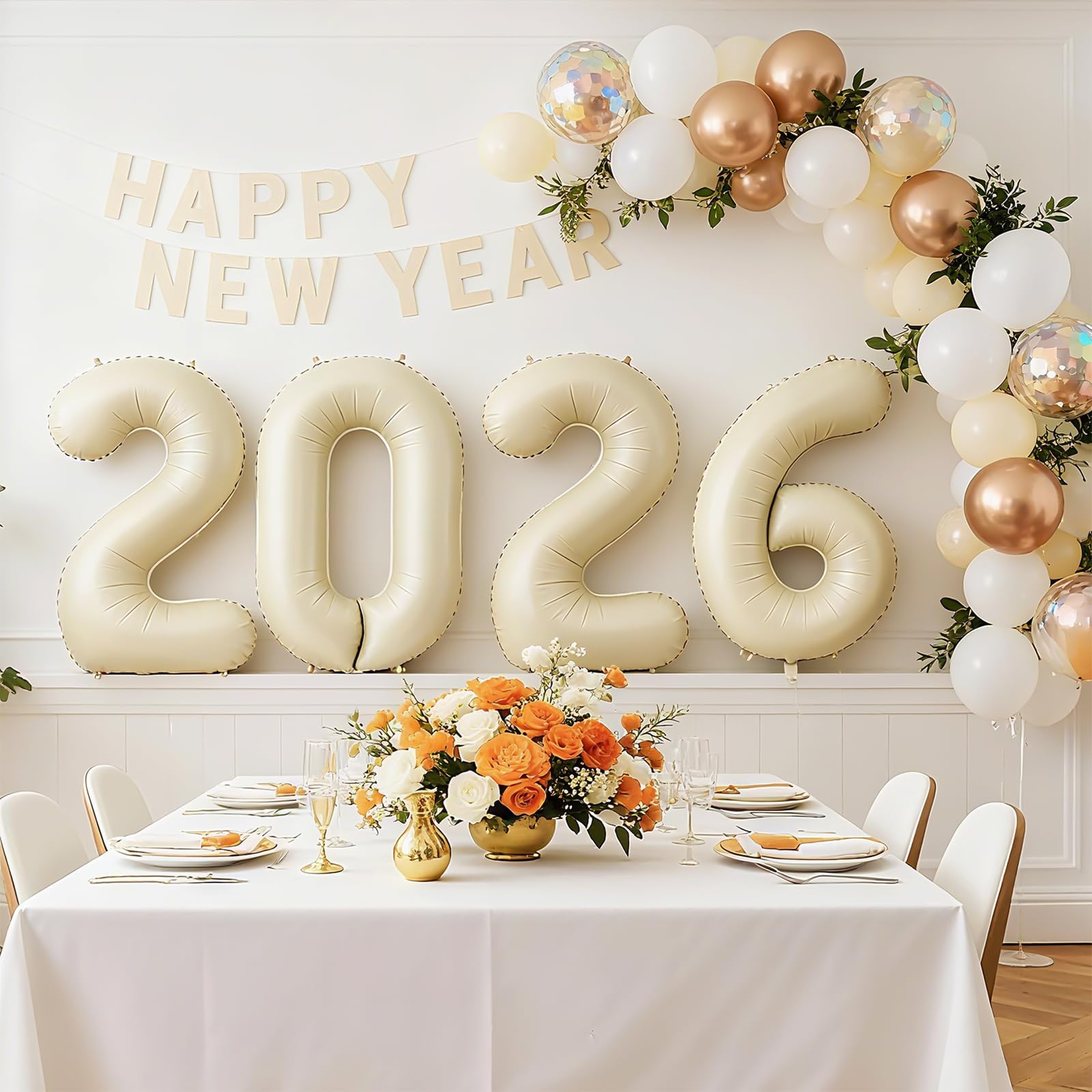 Dagelar 2026 Beige Cream Foil Balloons – 40-Inch 2026 Number Balloon for New Year & Graduation