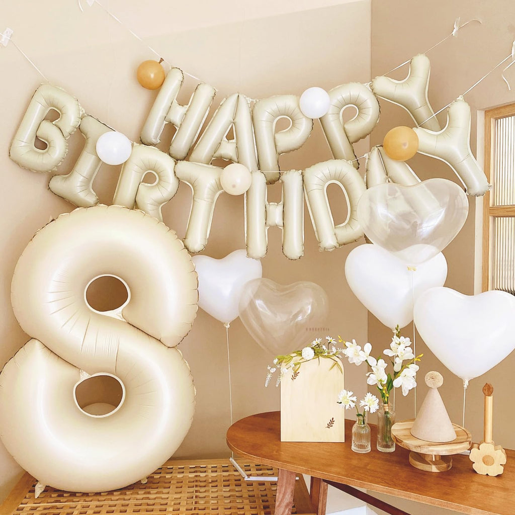 Dagelar Happy Birthday Banner Beige – 16-Inch Cream White Foil Letters