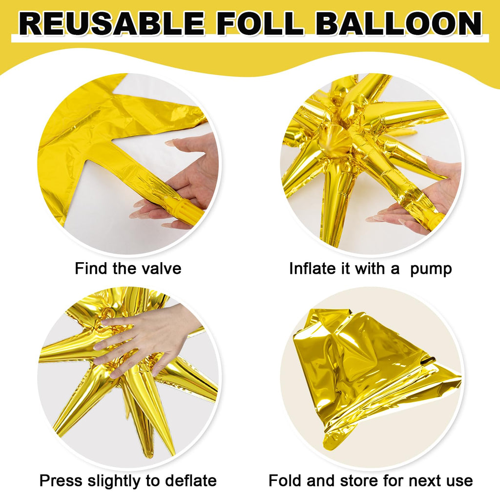 Dagelar 9Pcs Gold Star Balloons – 27in & 22in Explosion Foil Balloons for Parties