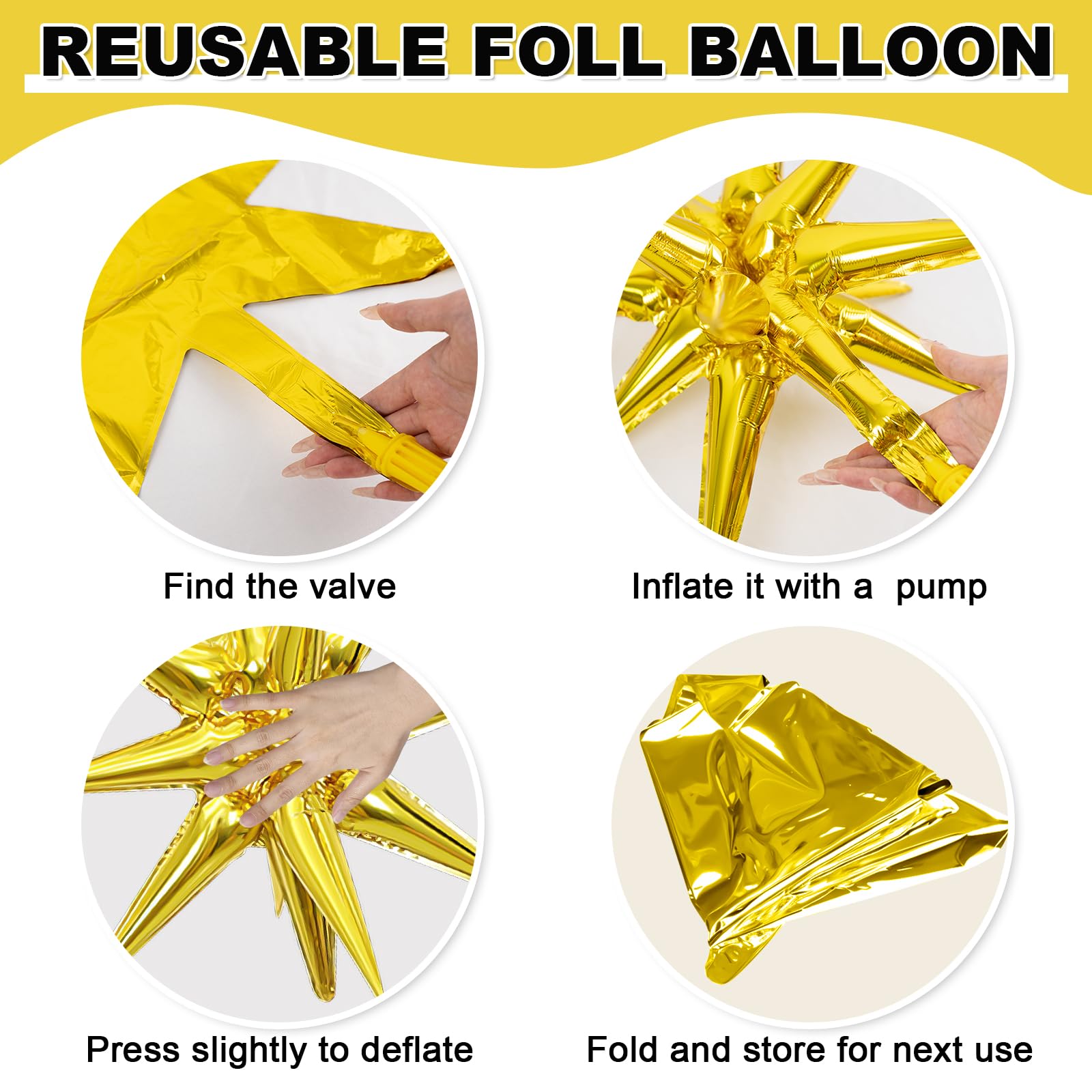 Dagelar 9Pcs Gold Star Balloons – 27in & 22in Explosion Foil Balloons for Parties