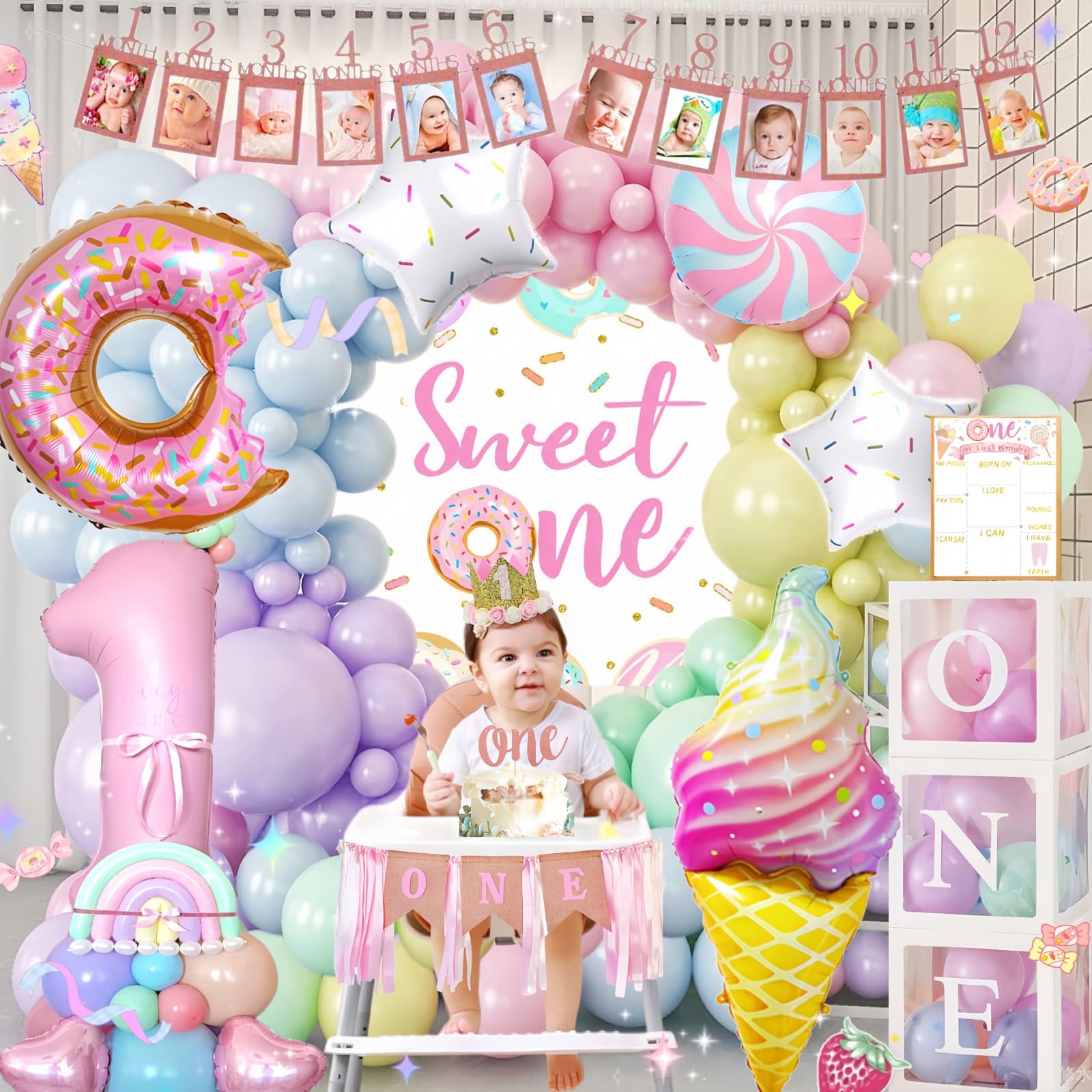 Daidle 1st Birthday Decorations for Girl – 128pc Party Kit