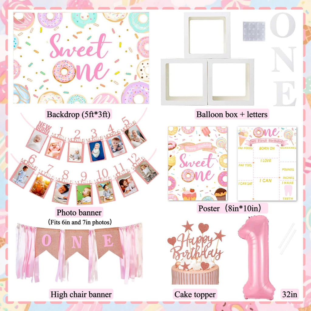 Daidle 1st Birthday Decorations for Girl – 128pc Party Kit