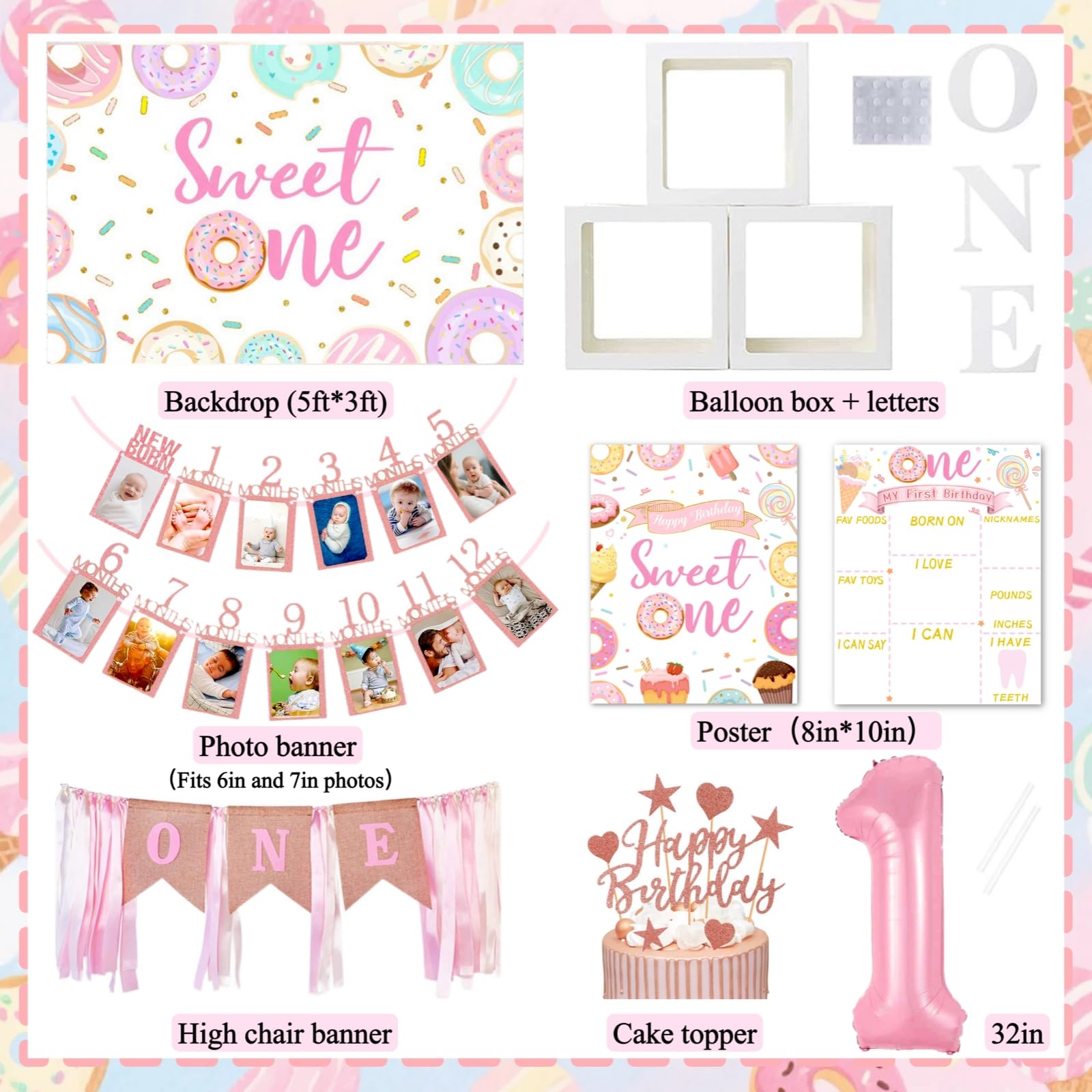Daidle 1st Birthday Decorations for Girl – 128pc Party Kit