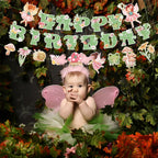 Daifunli 3 Pcs Fairy Birthday Banner – Green Glitter Happy Birthday Garland for Themed Parties