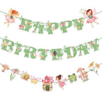 Daifunli 3 Pcs Fairy Birthday Banner – Green Glitter Happy Birthday Garland for Themed Parties