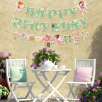 Daifunli 3 Pcs Fairy Birthday Banner – Green Glitter Happy Birthday Garland for Themed Parties
