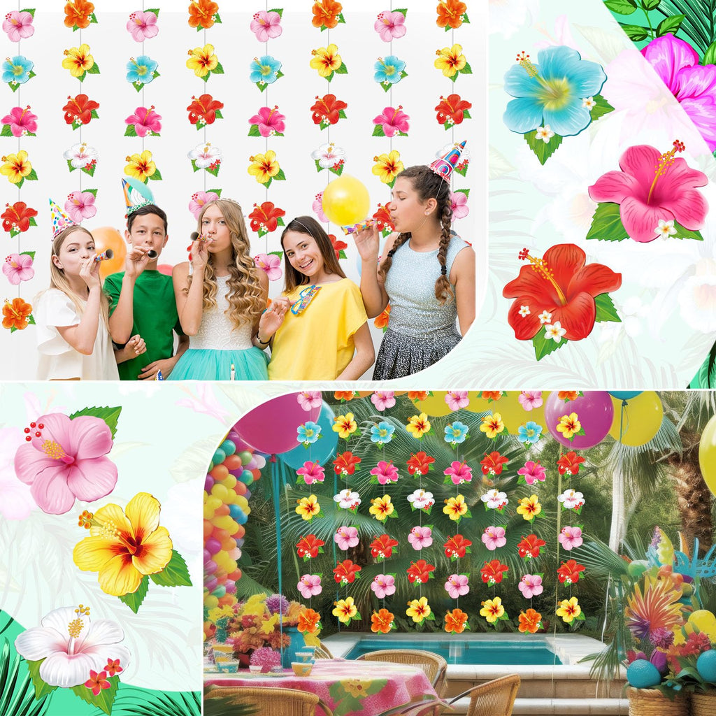 Daifunli 8 Pcs Hawaiian Luau Party Decorations – Hibiscus Garland Banners