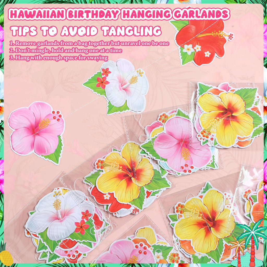 Daifunli 8 Pcs Hawaiian Luau Party Decorations – Hibiscus Garland Banners
