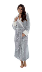 OLIVIA ROCCO Shimmer Fleece Hooded Bath Robe Grey For Women Luxurious Soft Plush Dressing