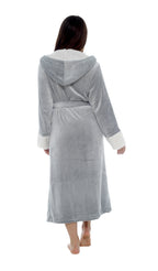 OLIVIA ROCCO Shimmer Fleece Hooded Bath Robe Grey For Women Luxurious Soft Plush Dressing