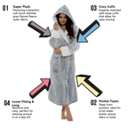 OLIVIA ROCCO Shimmer Fleece Hooded Bath Robe Grey For Women Luxurious Soft Plush Dressing