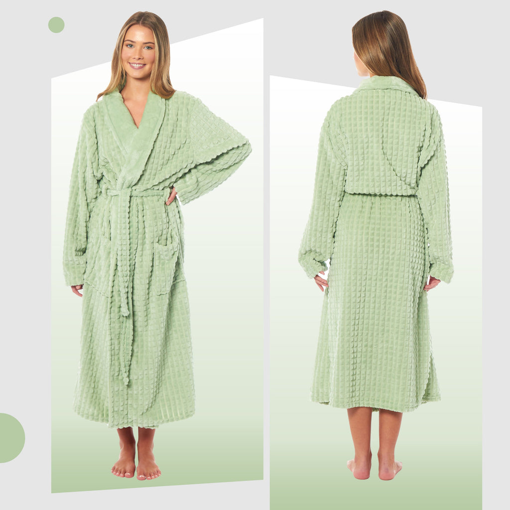 OLIVIA ROCCO Womens Luxury Waffle Fleece Robe Belted Long Dressing Gown With Pockets