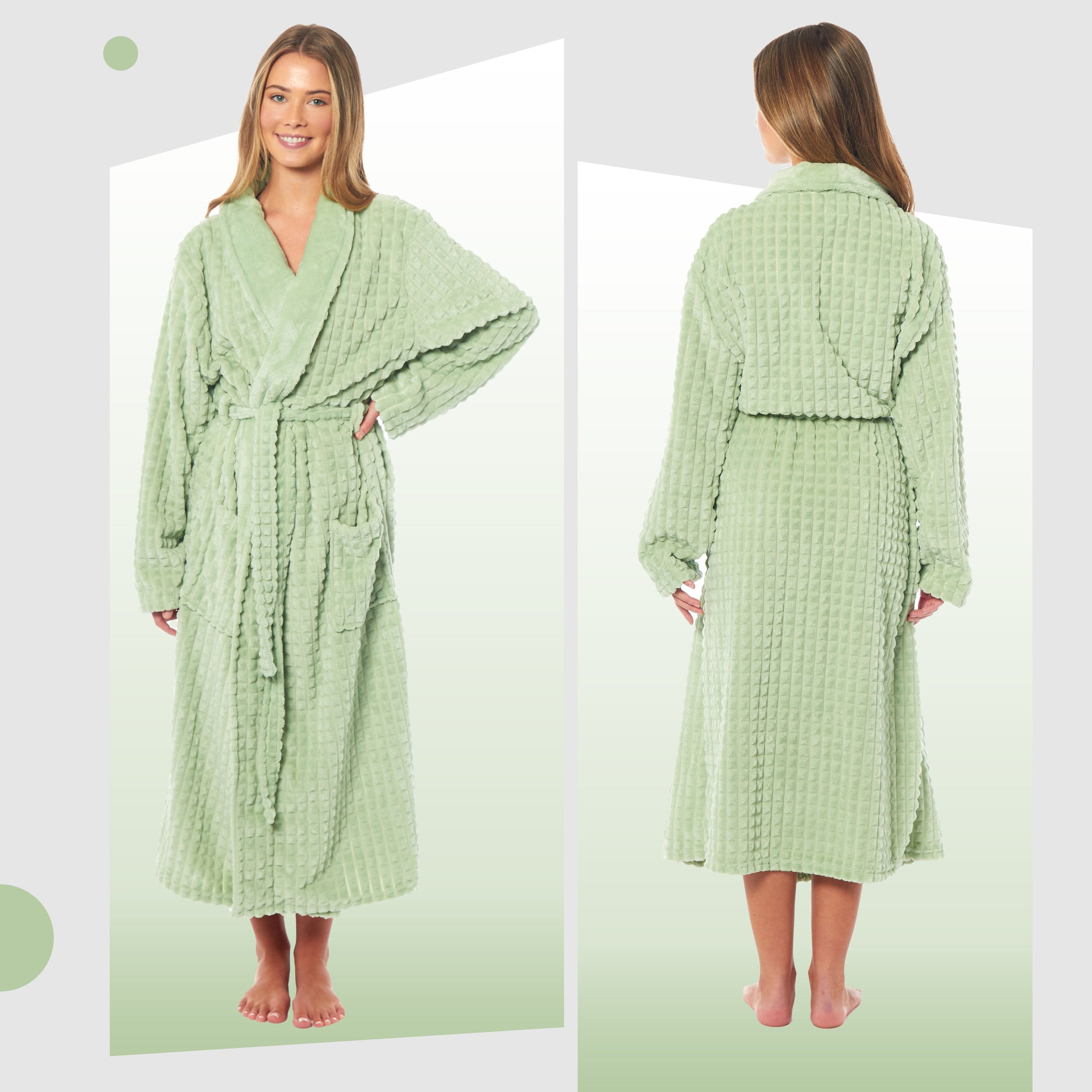 OLIVIA ROCCO Womens Luxury Waffle Fleece Robe Belted Long Dressing Gown With Pockets