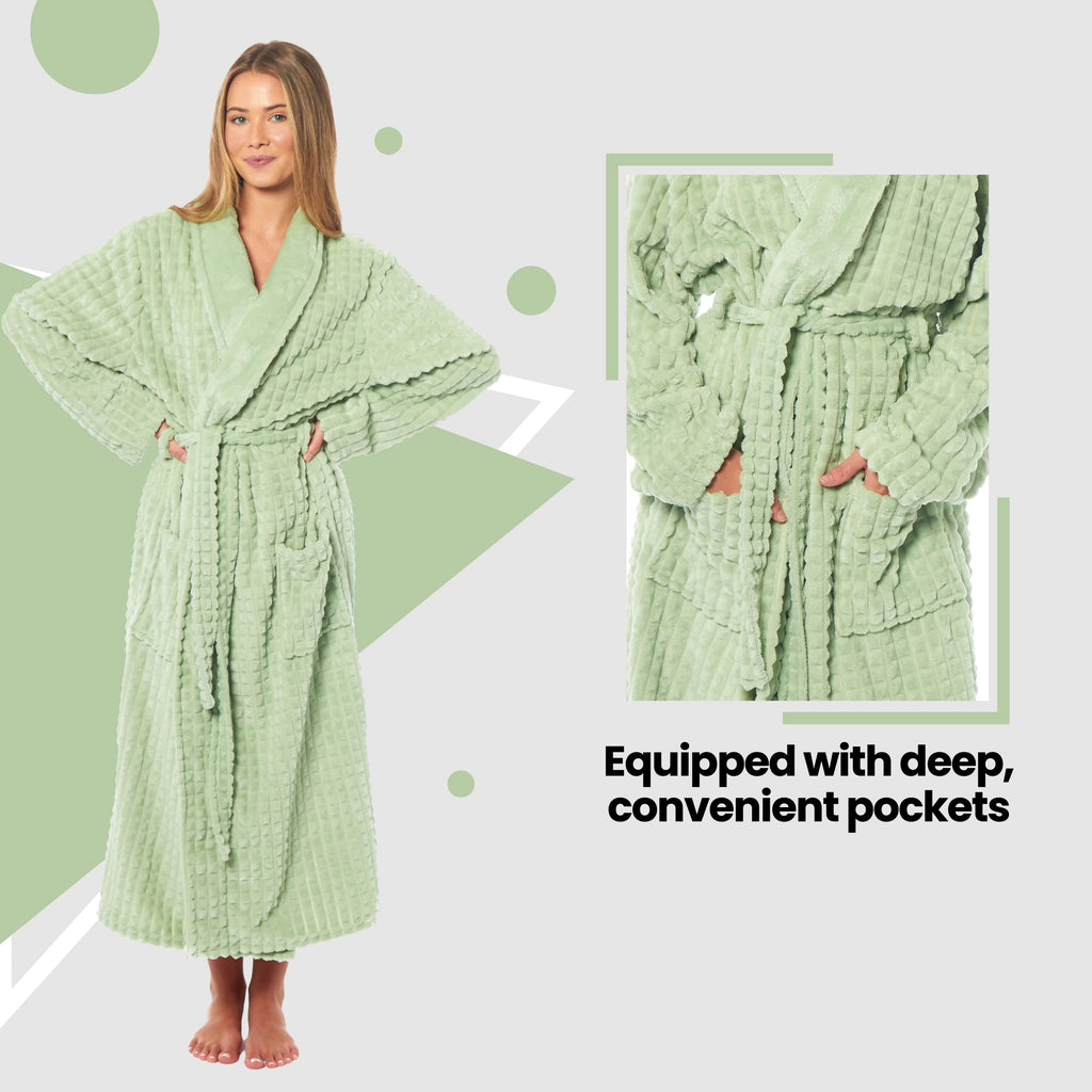 OLIVIA ROCCO Womens Luxury Waffle Fleece Robe Belted Long Dressing Gown With Pockets