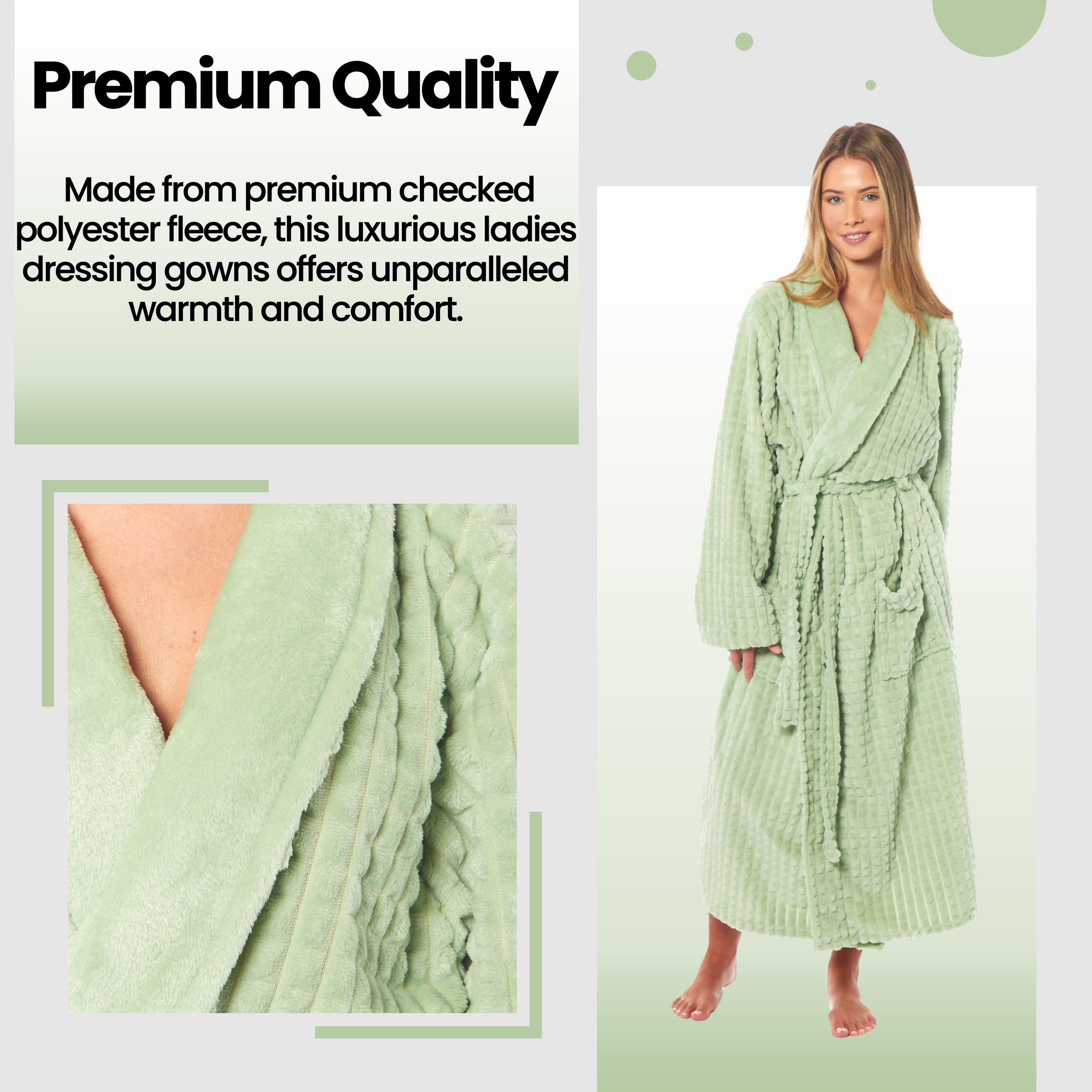 OLIVIA ROCCO Womens Luxury Waffle Fleece Robe Belted Long Dressing Gown With Pockets