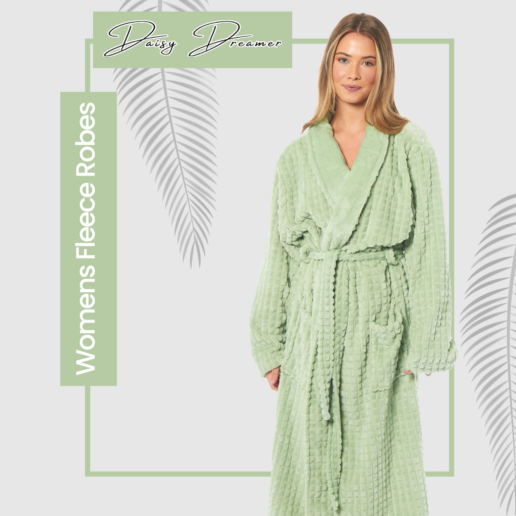 OLIVIA ROCCO Womens Luxury Waffle Fleece Robe Belted Long Dressing Gown With Pockets
