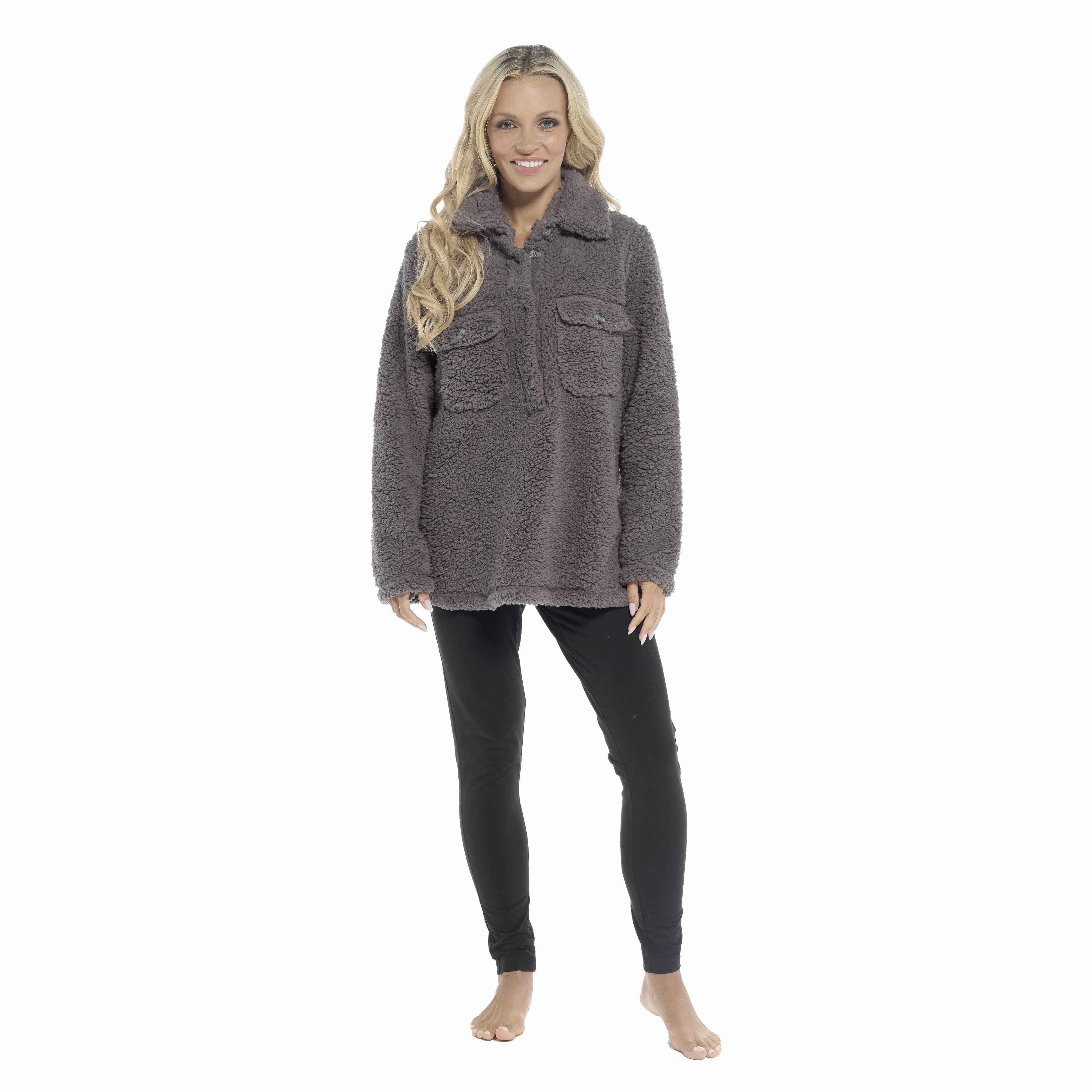 OLIVIA ROCCO Womens Sherpa Top And Leggings Lounge Set With Double Pockets Long Sleeve