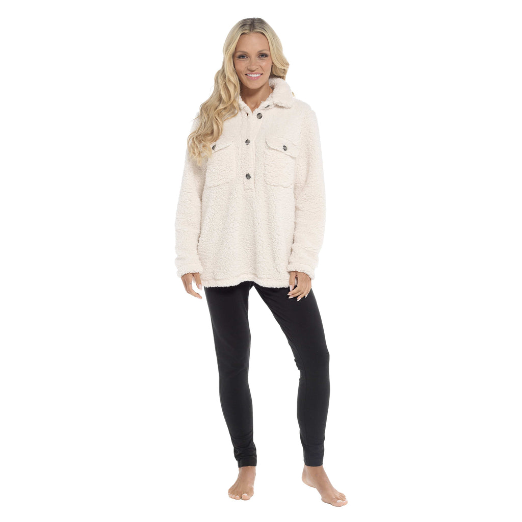 OLIVIA ROCCO Womens Sherpa Top And Leggings Lounge Set With Double Pockets Long Sleeve