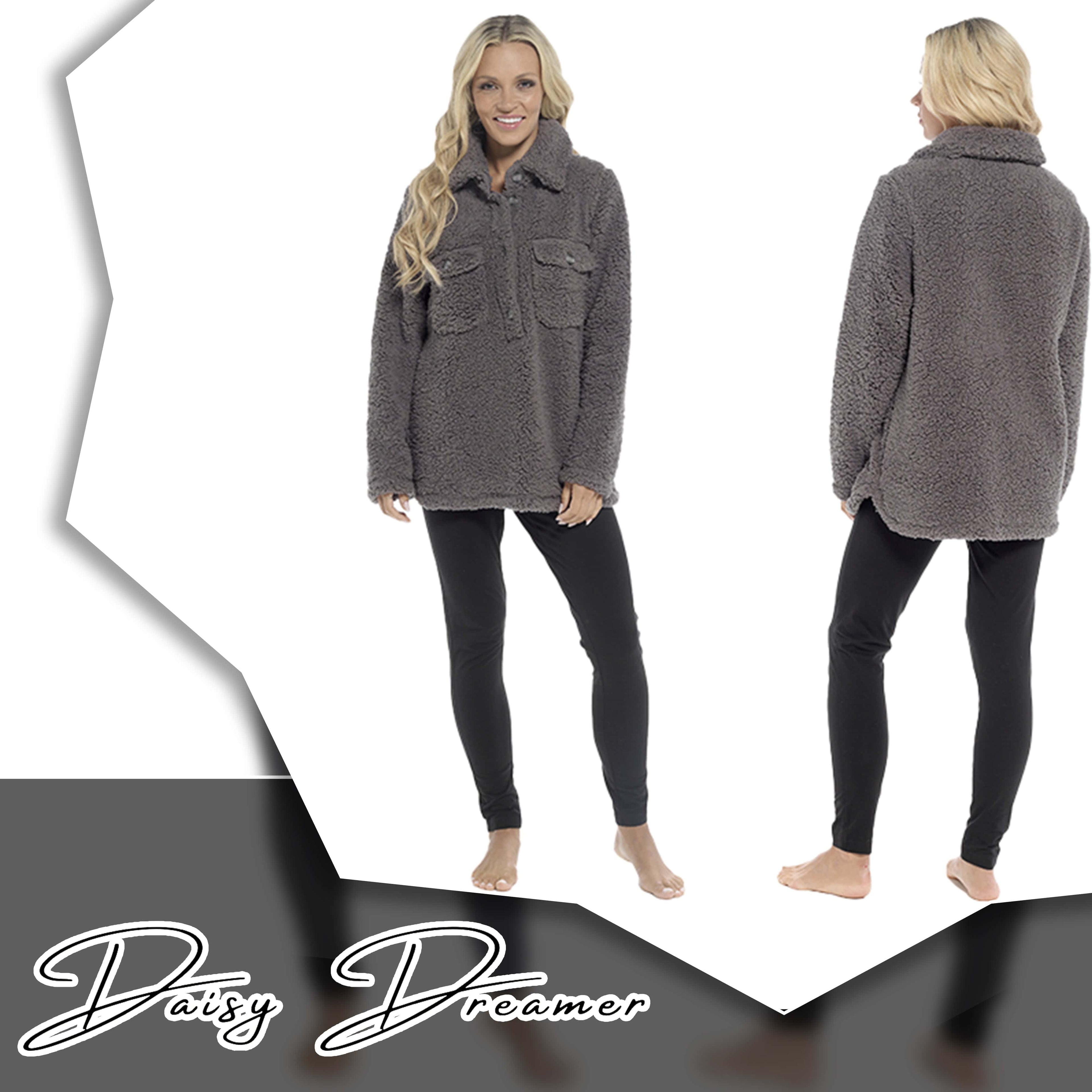 OLIVIA ROCCO Womens Sherpa Top And Leggings Lounge Set With Double Pockets Long Sleeve