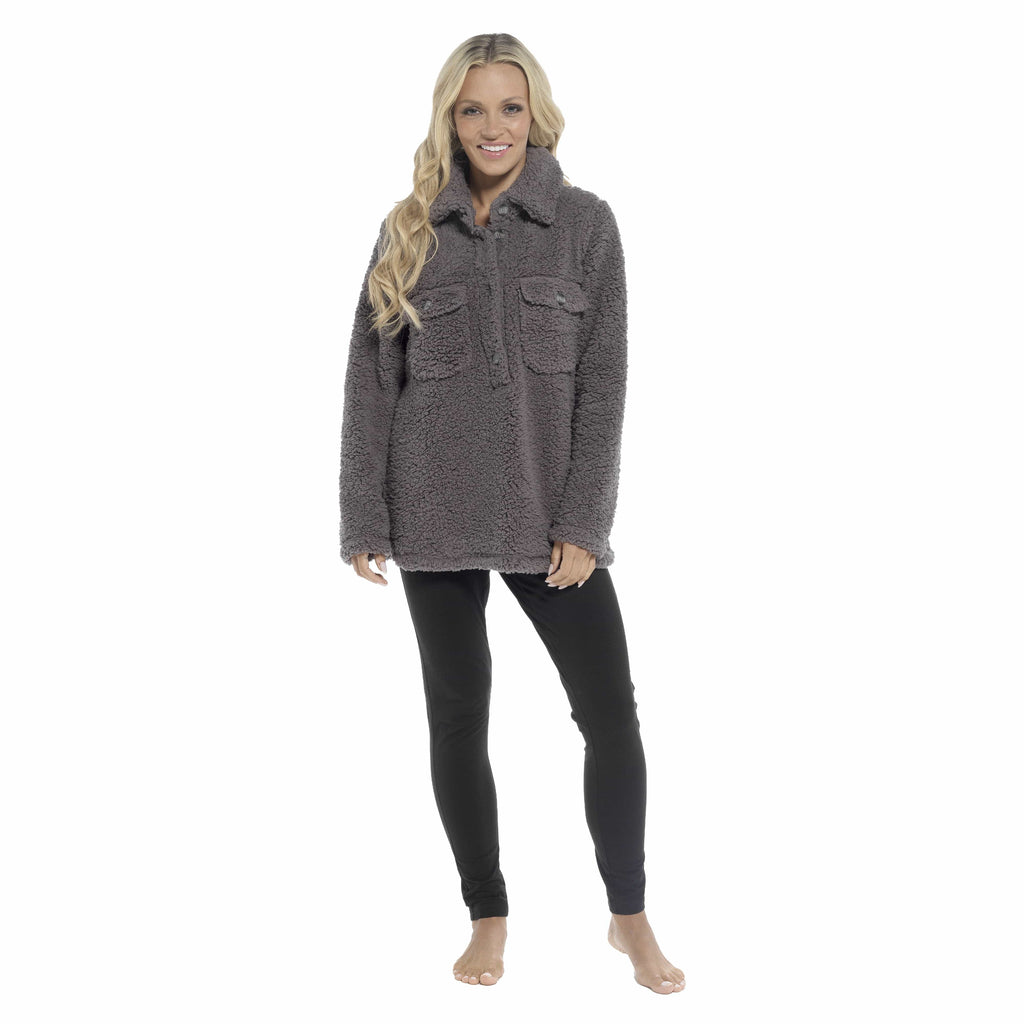 OLIVIA ROCCO Womens Sherpa Top And Leggings Lounge Set With Double Pockets Long Sleeve