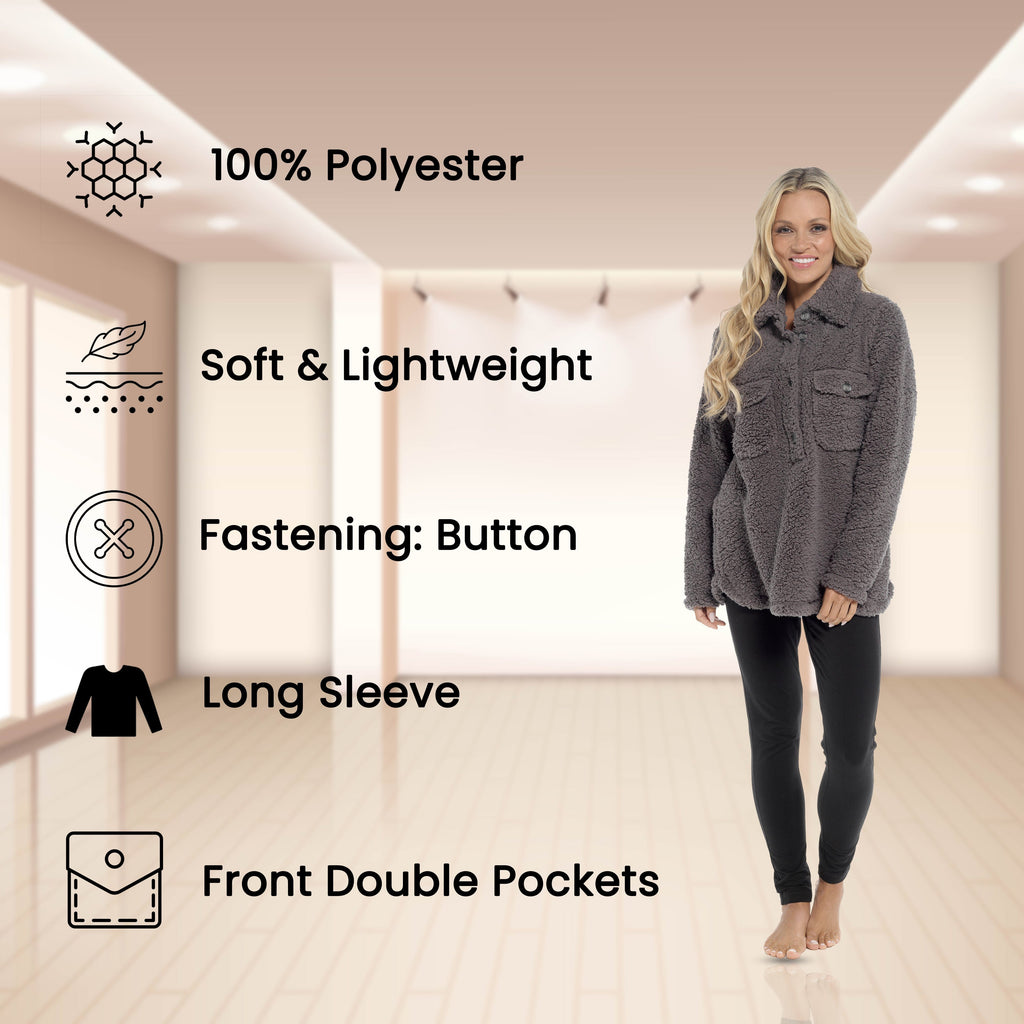 OLIVIA ROCCO Womens Sherpa Top And Leggings Lounge Set With Double Pockets Long Sleeve