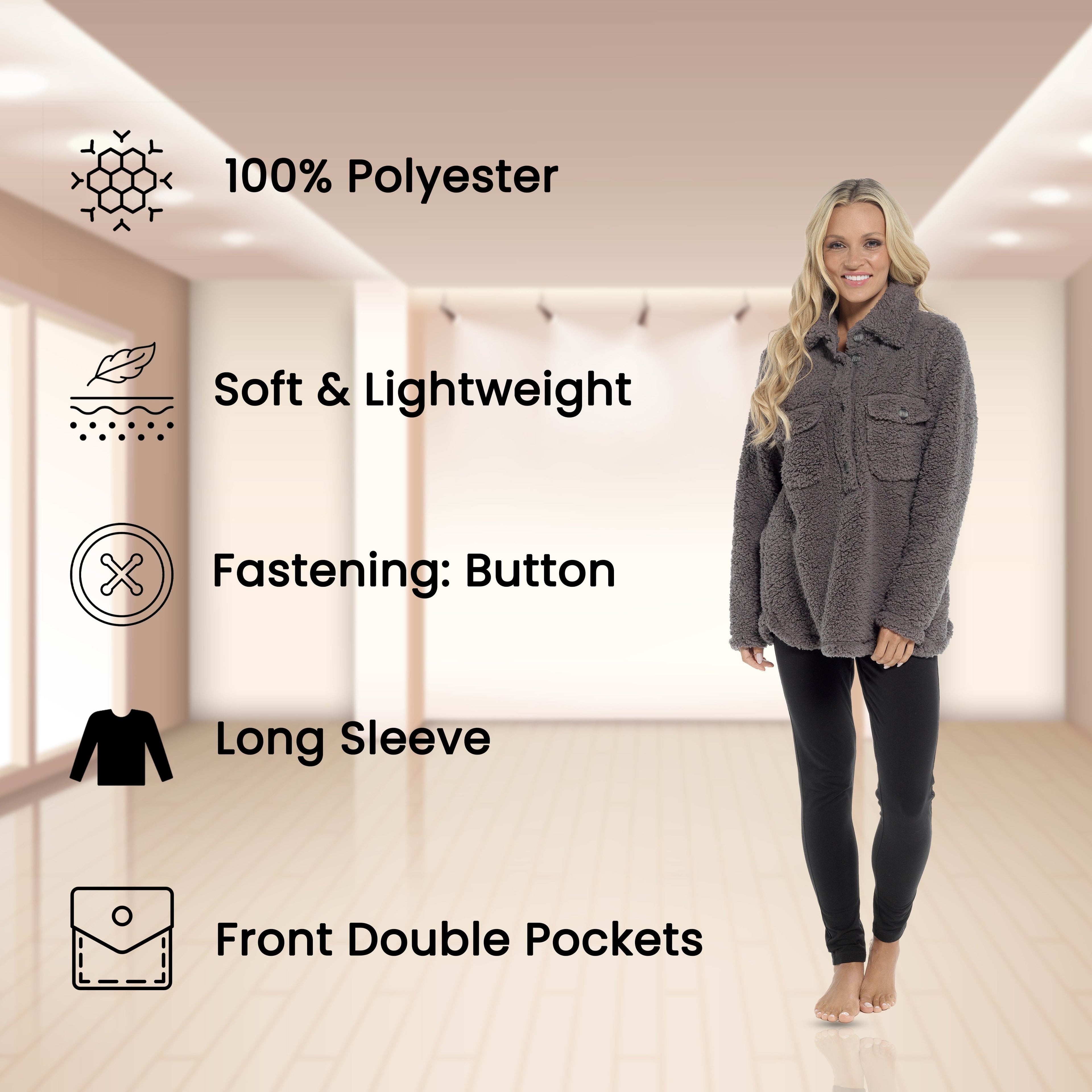 OLIVIA ROCCO Womens Sherpa Top And Leggings Lounge Set With Double Pockets Long Sleeve