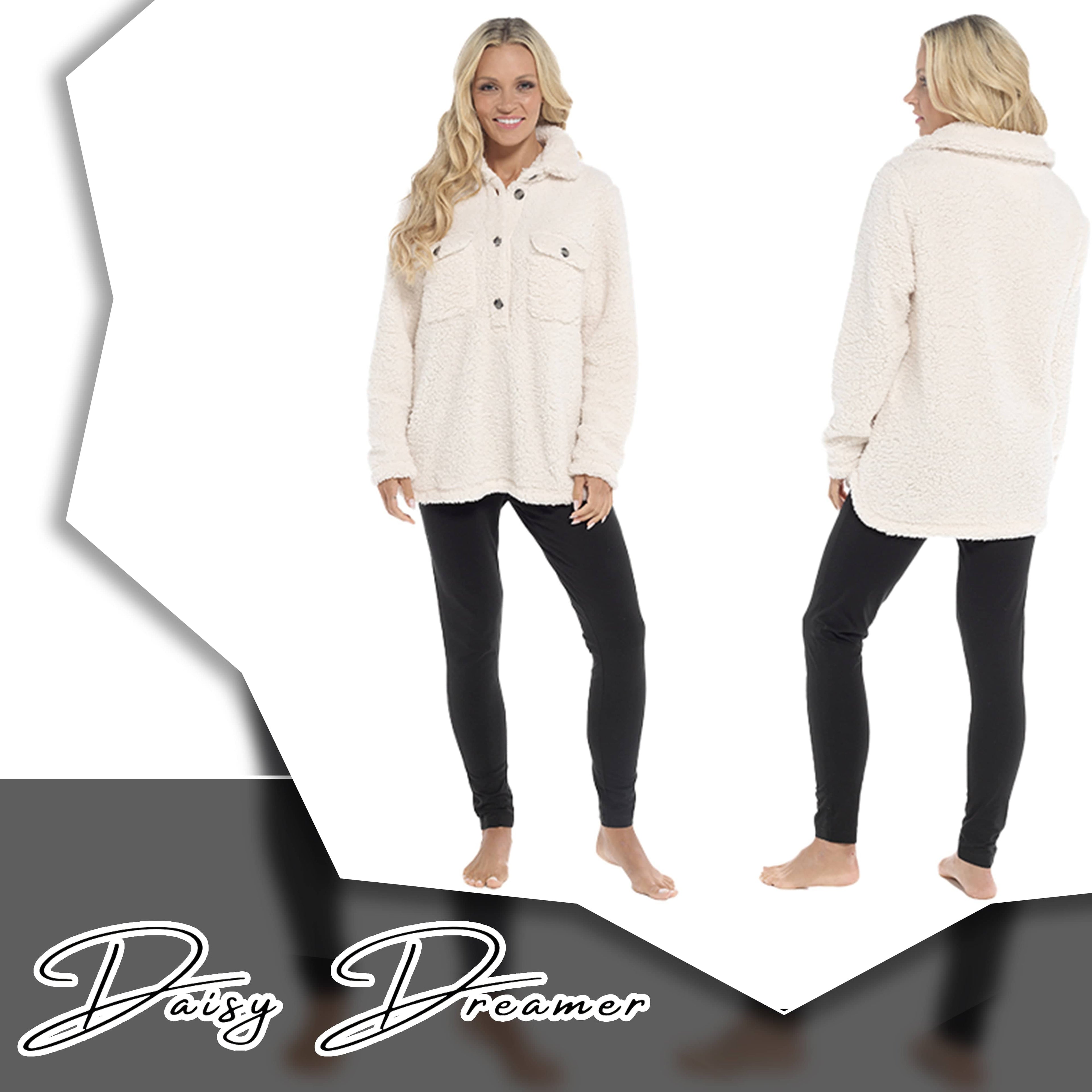 OLIVIA ROCCO Womens Sherpa Top And Leggings Lounge Set With Double Pockets Long Sleeve