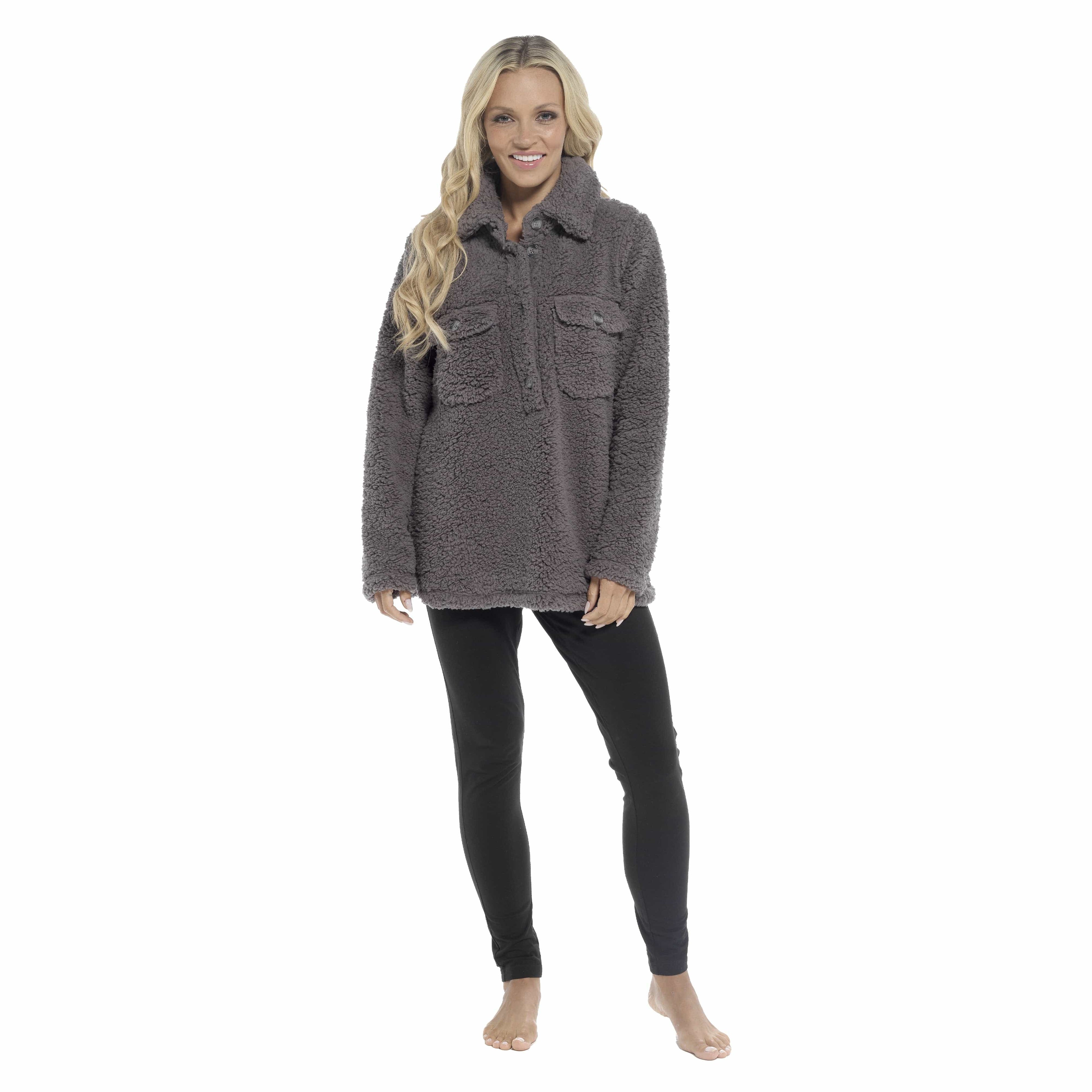 OLIVIA ROCCO Womens Sherpa Top And Leggings Lounge Set With Double Pockets Long Sleeve