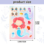 DaiUni Mermaid Stickers – 24 Sheets for Make Your Own Mermaid Faces, Kids Party Favors & Crafts