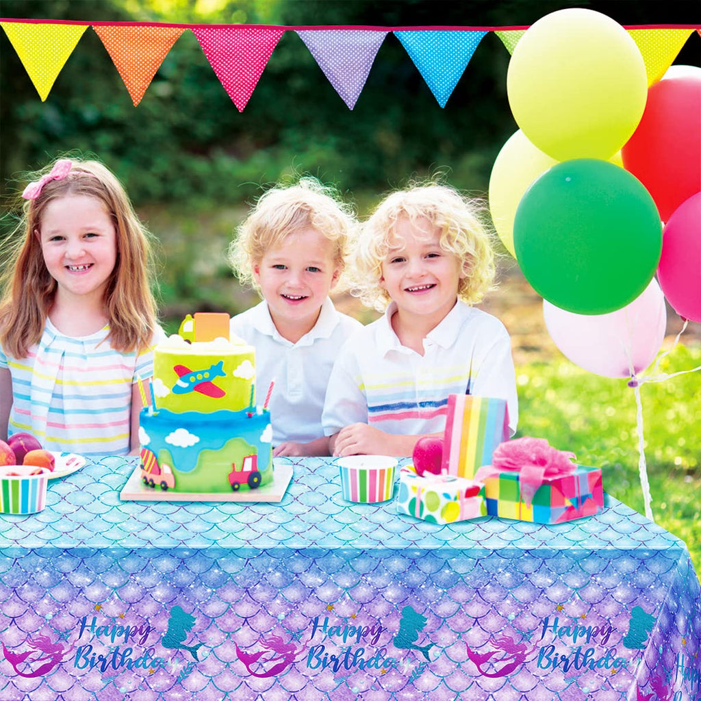 DaiUni Mermaid Birthday Tablecloth 54x108 in – Waterproof Disposable Rectangle Table Cover for Kids Party