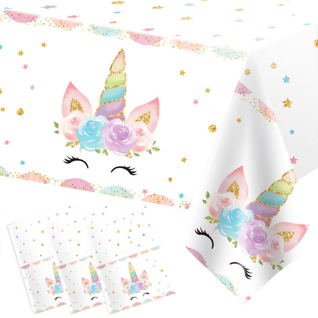 DaiUni 3PCS Unicorns Tablecloths – 54 x 108 in Disposable Party Covers
