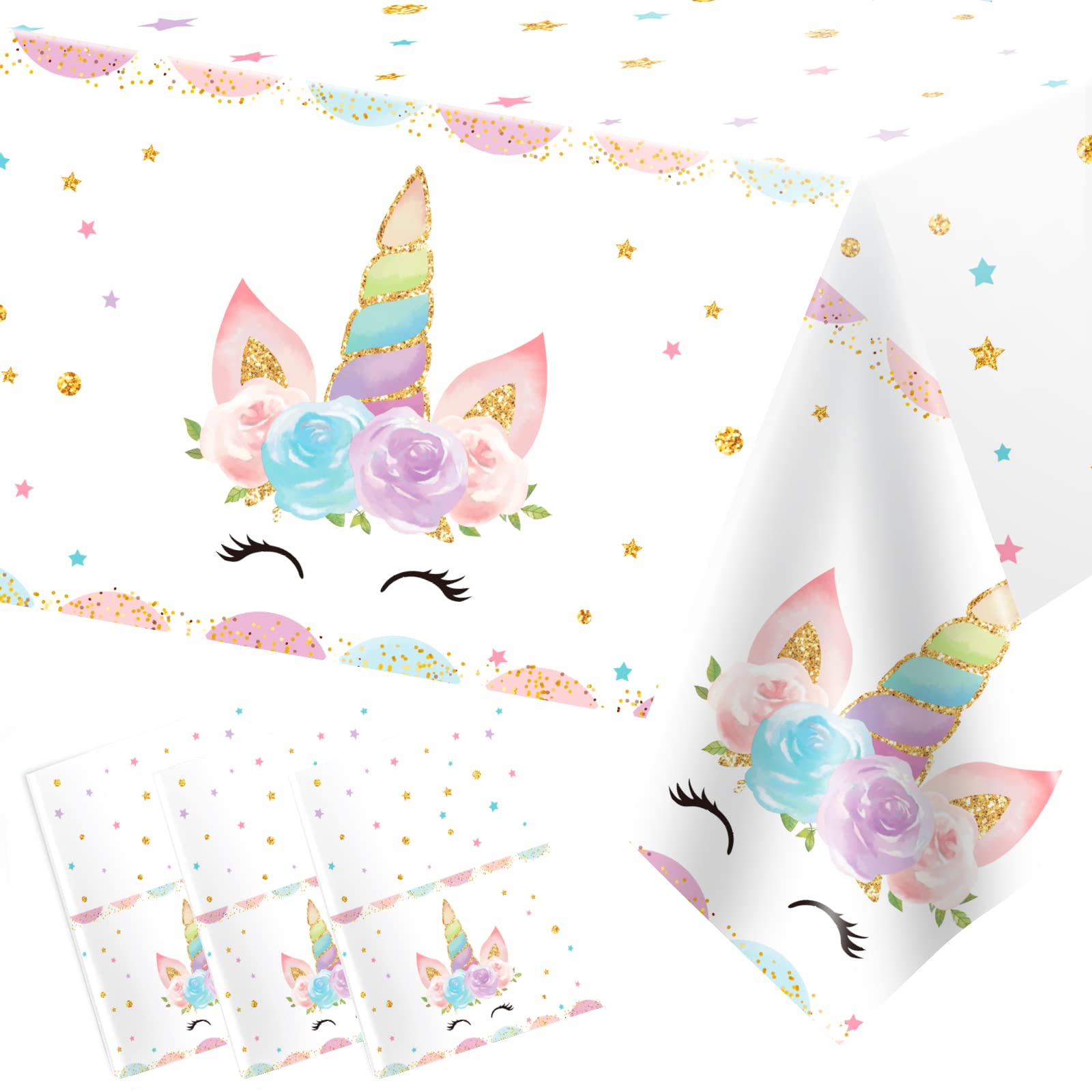 DaiUni 3PCS Unicorns Tablecloths – 54 x 108 in Disposable Party Covers