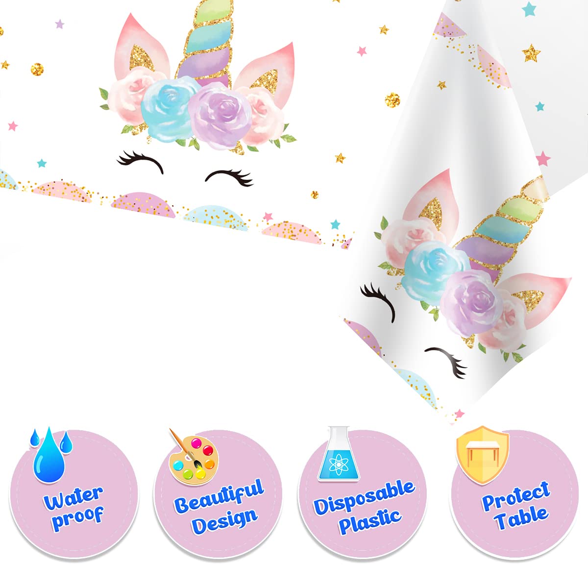 DaiUni Unicorns Party Tablecloth – 54 x 108 in Disposable Plastic