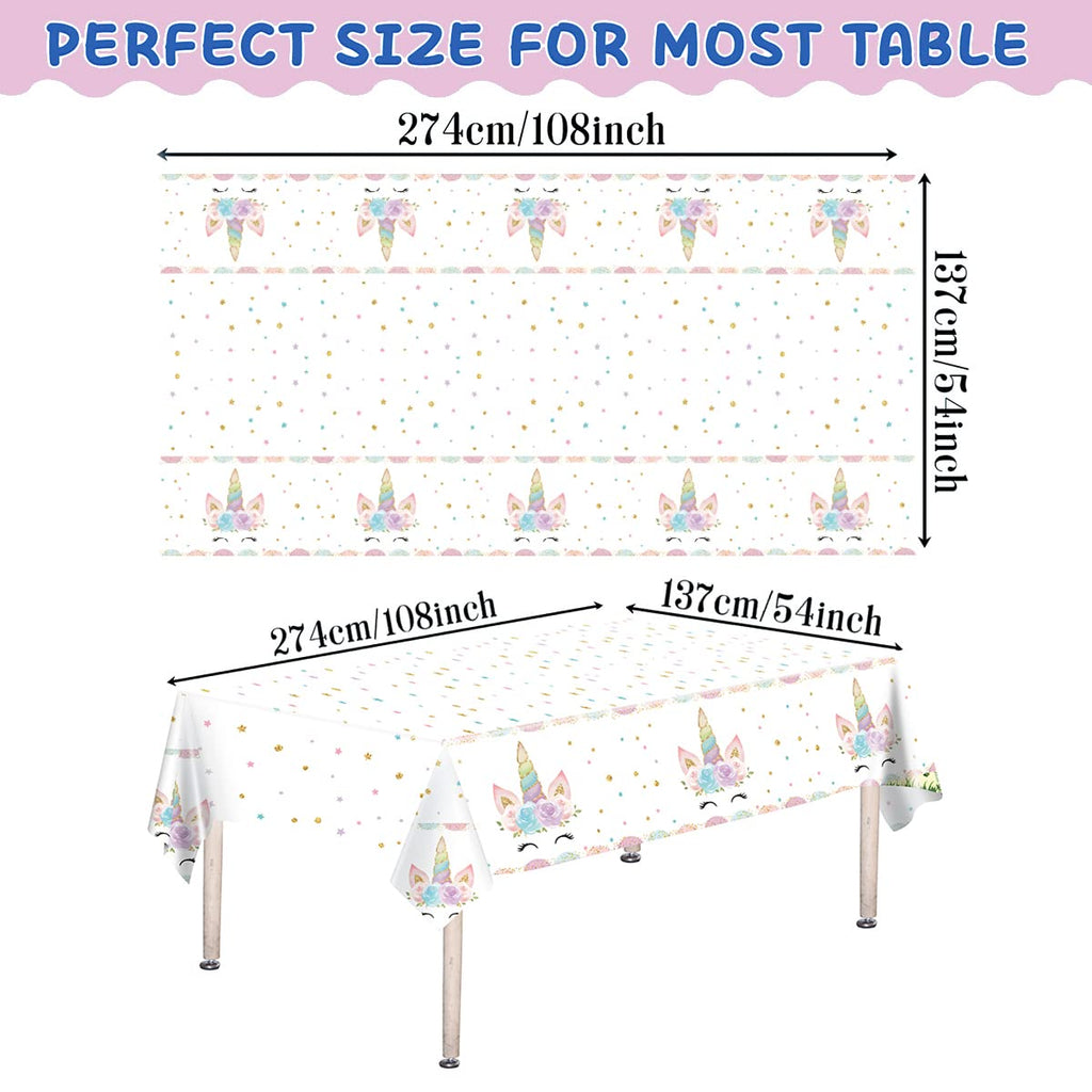 DaiUni 3PCS Unicorns Tablecloths – 54 x 108 in Disposable Party Covers