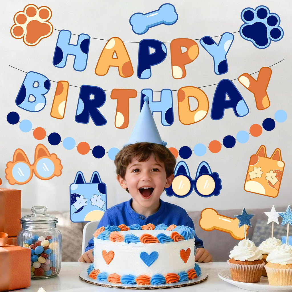 Danadia Pre-Strung Happy Birthday Banner – Blue Dog Party Decorations
