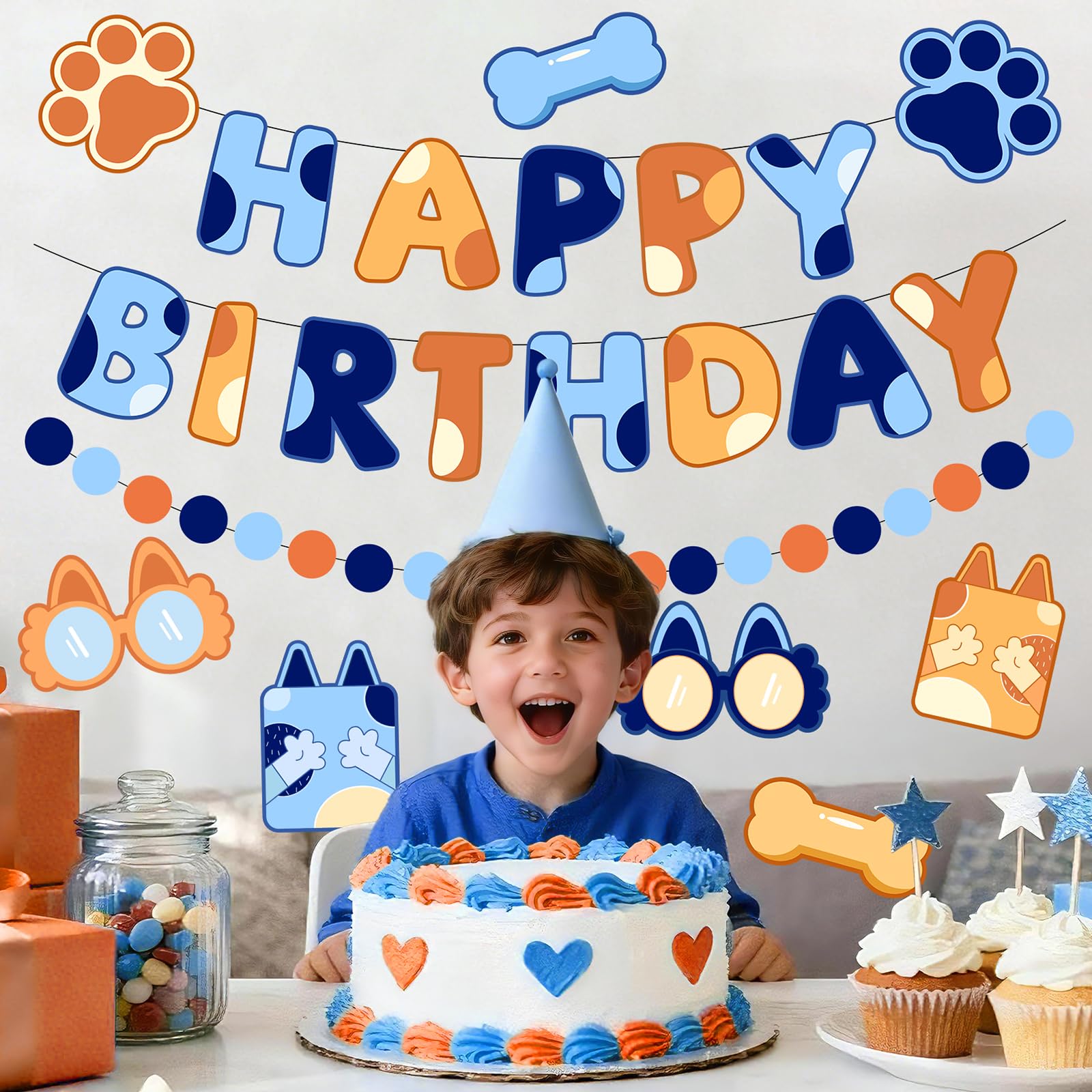 Danadia Pre-Strung Happy Birthday Banner – Blue Dog Party Decorations