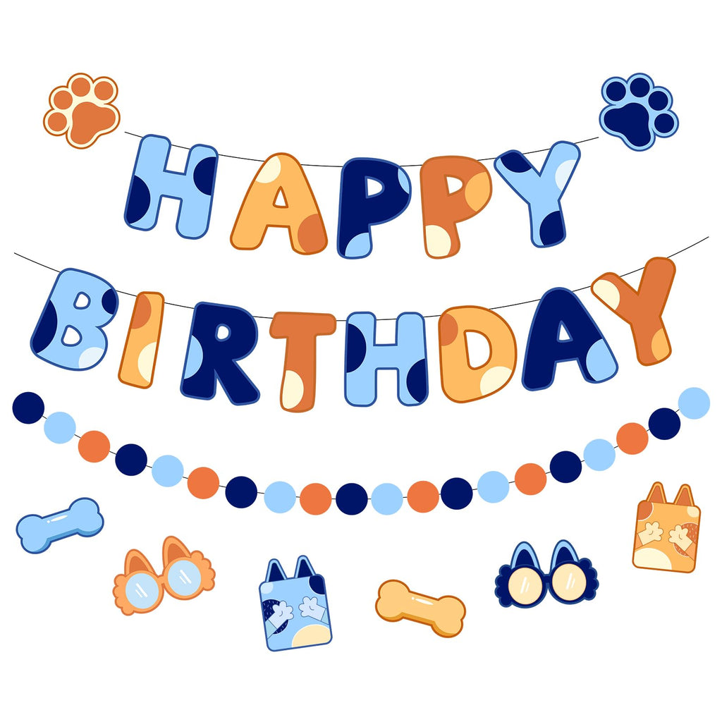 Danadia Pre-Strung Happy Birthday Banner – Blue Dog Party Decorations
