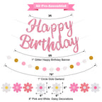 Danadia Pre-Strung Happy Birthday Banner – Pink Floral Garland with Circle Dot Accents