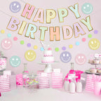 Danadia Pre-Strung Happy Birthday Banner – Pastel Smileys & Circle-Dot Garland