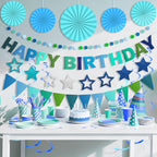 Danadia Pre-Strung 3D Felt Happy Birthday Banner – Reusable Blue Party Decorations