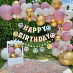 Danadia Pre-Strung Happy Birthday Banner – Pastel Smileys & Circle-Dot Garland