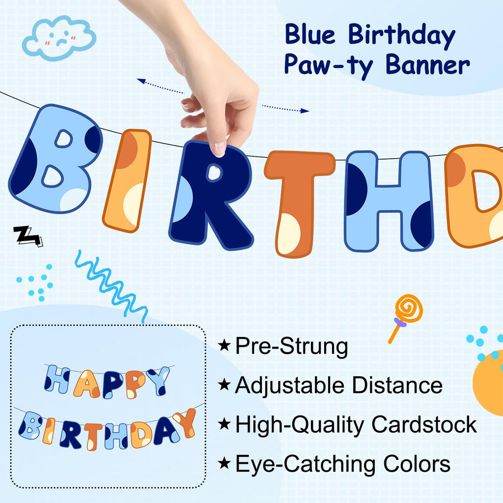Danadia Pre-Strung Happy Birthday Banner – Blue Dog Party Decorations