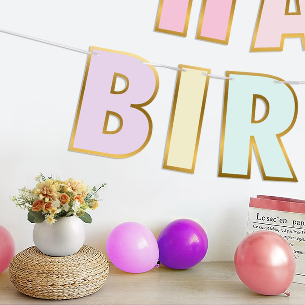 Danadia Pre-Strung Happy Birthday Banner – Pastel Smileys & Circle-Dot Garland