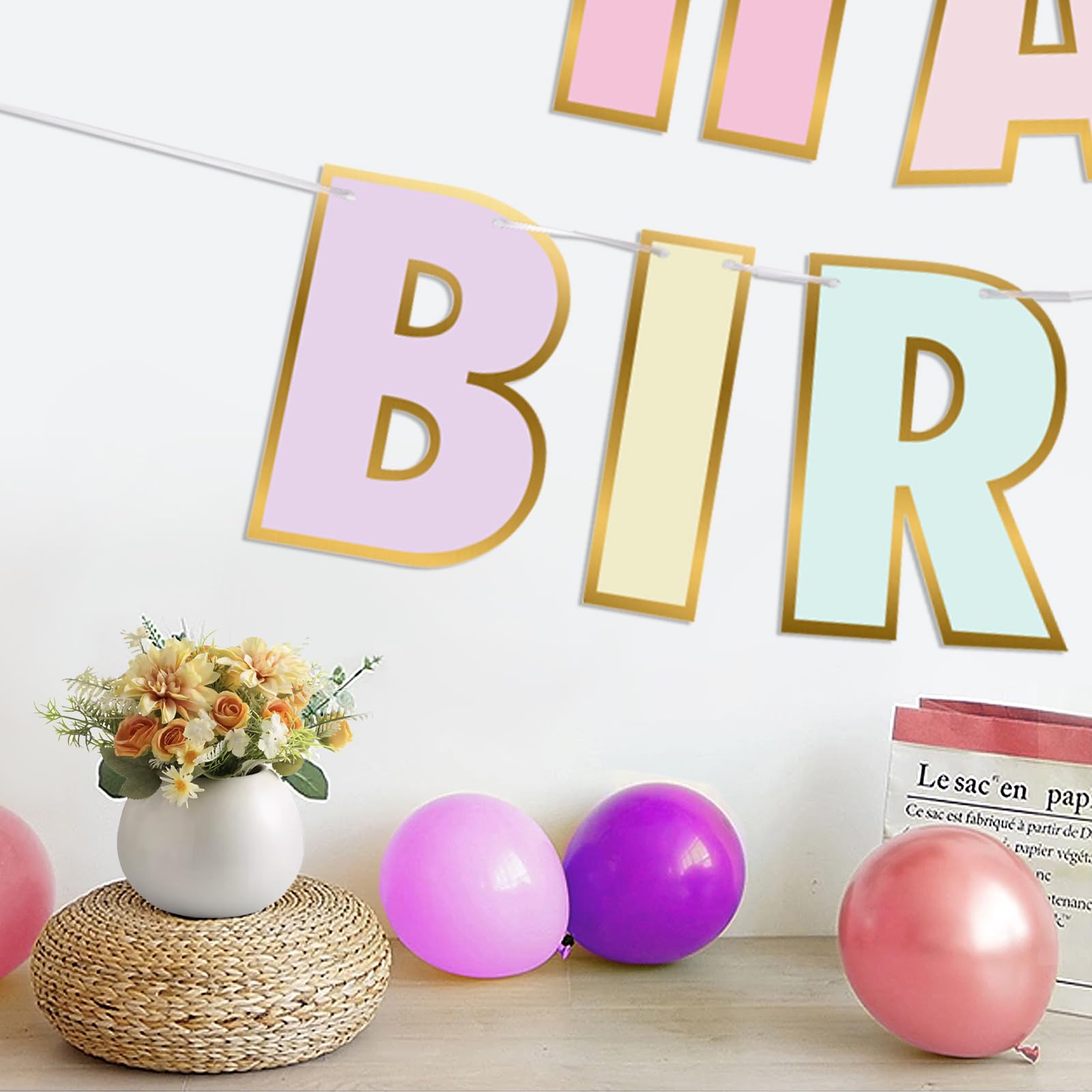 Danadia Pre-Strung Happy Birthday Banner – Pastel Smileys & Circle-Dot Garland
