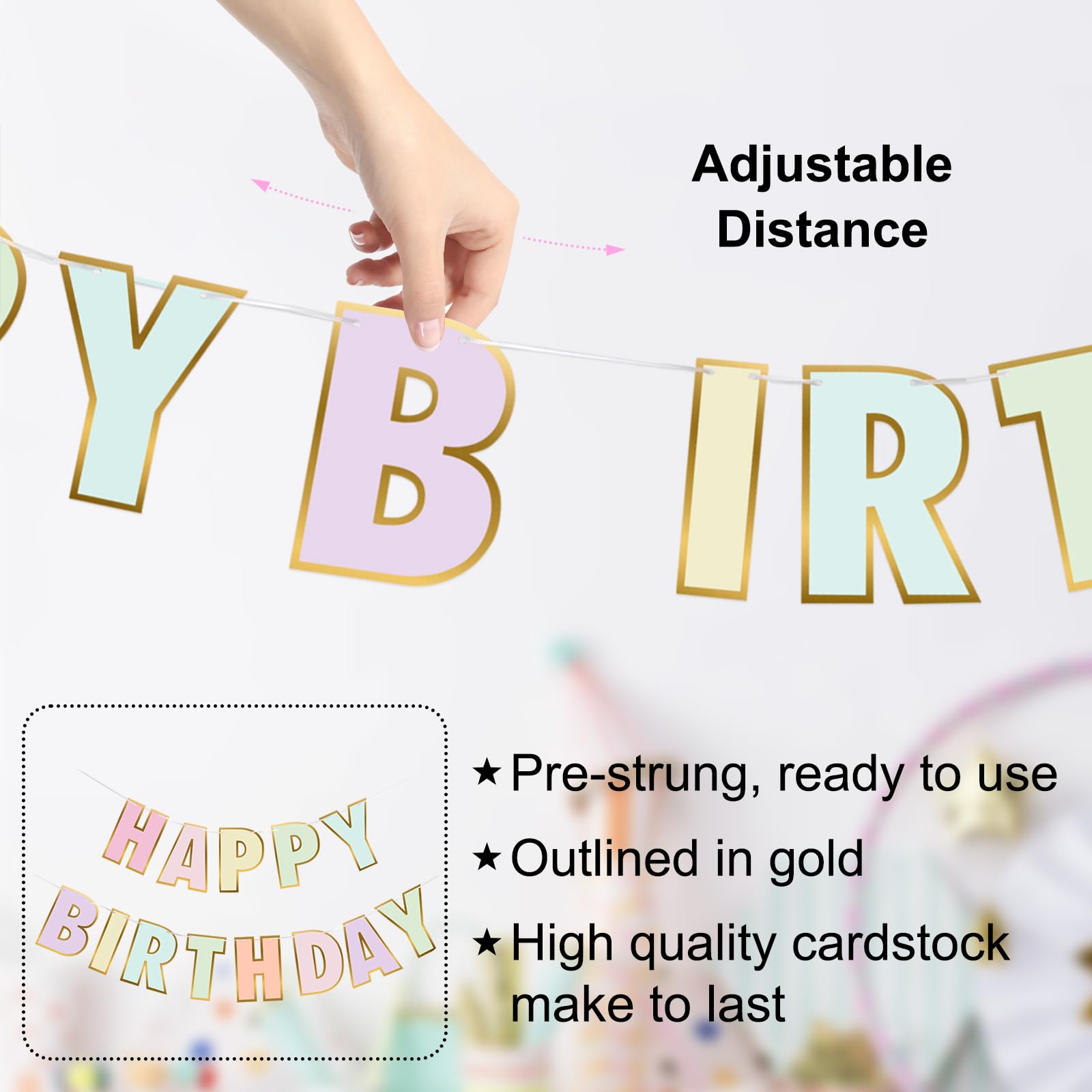 Danadia Pre-Strung Happy Birthday Banner – Pastel Smileys & Circle-Dot Garland