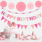Danadia Pre-Strung 3D Felt Happy Birthday Banner – Reusable Pink Party Decorations