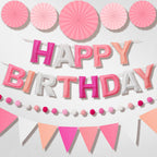 Danadia Pre-Strung 3D Felt Happy Birthday Banner – Reusable Pink Party Decorations
