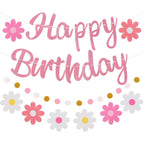 Danadia Pre-Strung Happy Birthday Banner – Pink Floral Garland with Circle Dot Accents