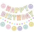 Danadia Pre-Strung Happy Birthday Banner – Pastel Smileys & Circle-Dot Garland
